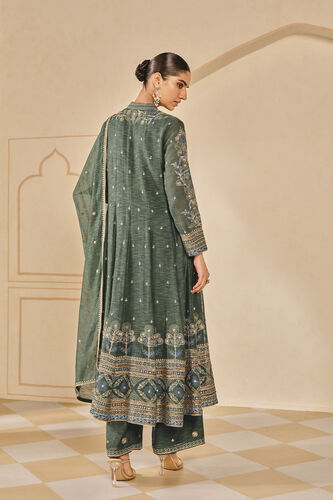 Zunaira Embroidered Mul Anarkali Set, Emerald, image 2